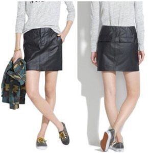 Madewell Walker Black Waxed Coated Mini Skirt